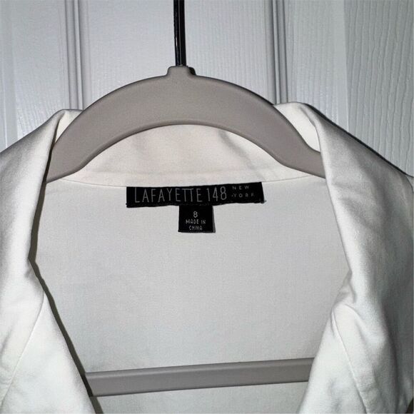 Vintage Lafayette 148 New York Tuxedo Pleated White Button-Up Blouse Size 8 - Picture 6 of 10